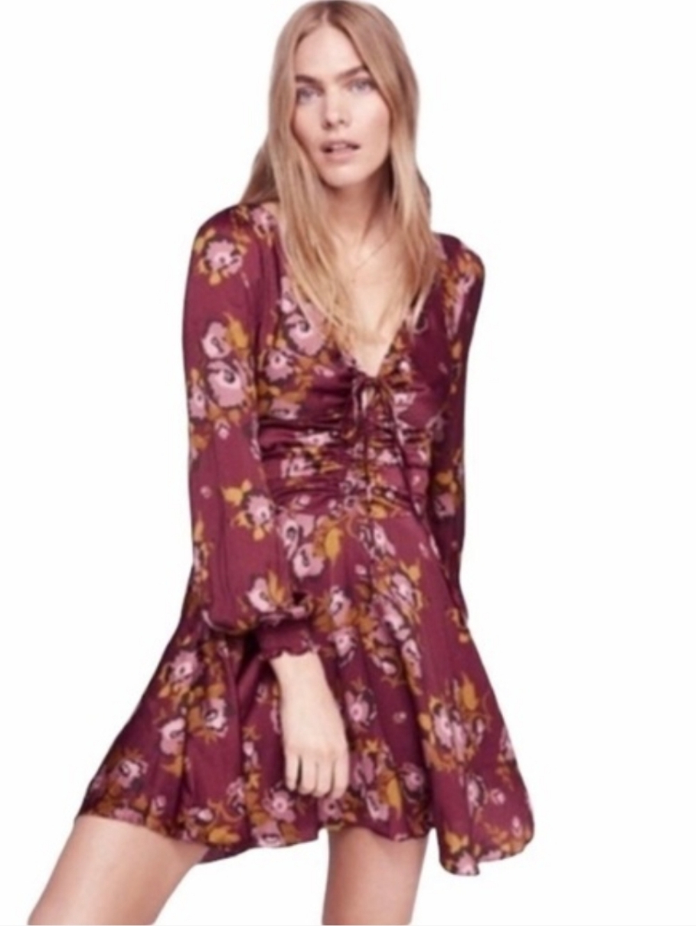 Free People New Morning Light Mini Dress Purple Combo Polka Dot Size 4
